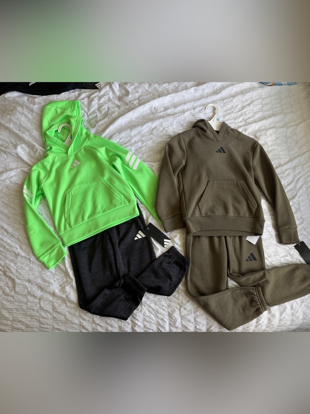 NWT Adidas Boys 5 Hoodie Jogger Set Lot of 2 Neon Green Olive Back to School